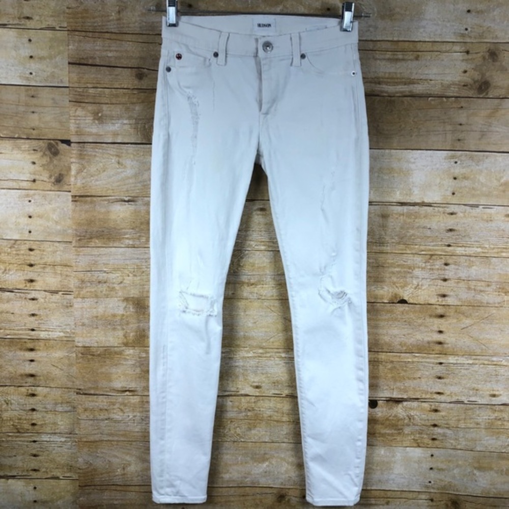 Hudson Jeans‎ White Denim Nico Mid Rise Distressed Super Skinny Women’s 25
